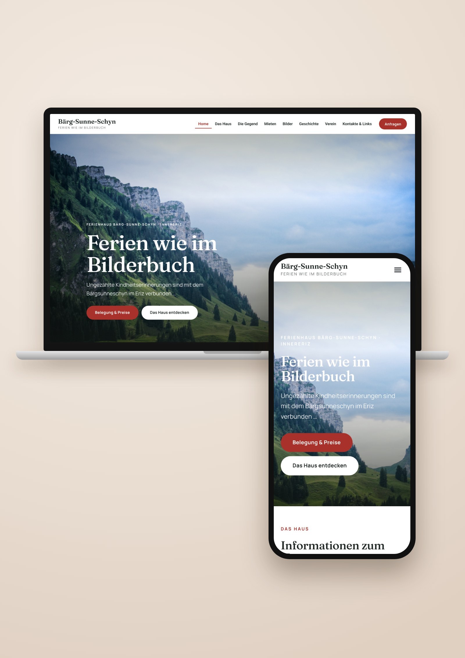 Neue Webseite erizferien.ch auf Laptop und Handy – Webdesign von joat