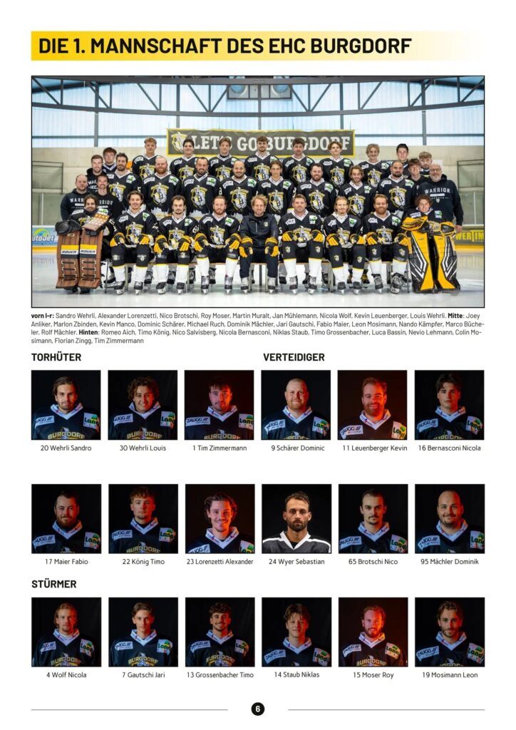Rittermagazin 2026/27, Seite 6: Die 1. Mannschaft des EHC Burgdorf