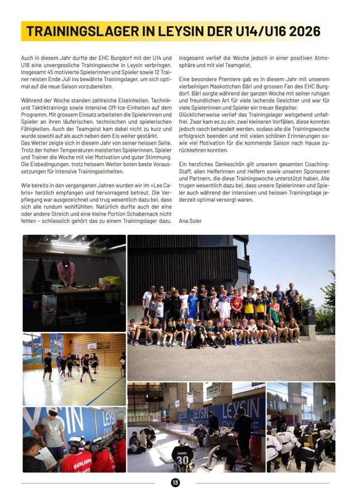 Rittermagazin 2026/27, Seite 13: Trainingslager in Leysin der U14/U16